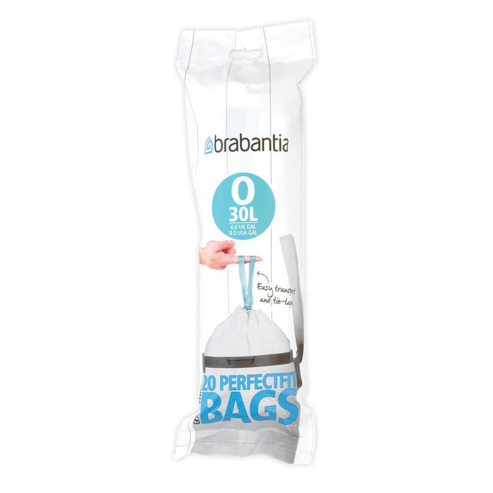 Brabantia Kehrichtsack PerfectFit für NewIcon 30 l – 30 l, mit Zugband, HDPE, weiss, 435 × 760 mm, 20 Stk