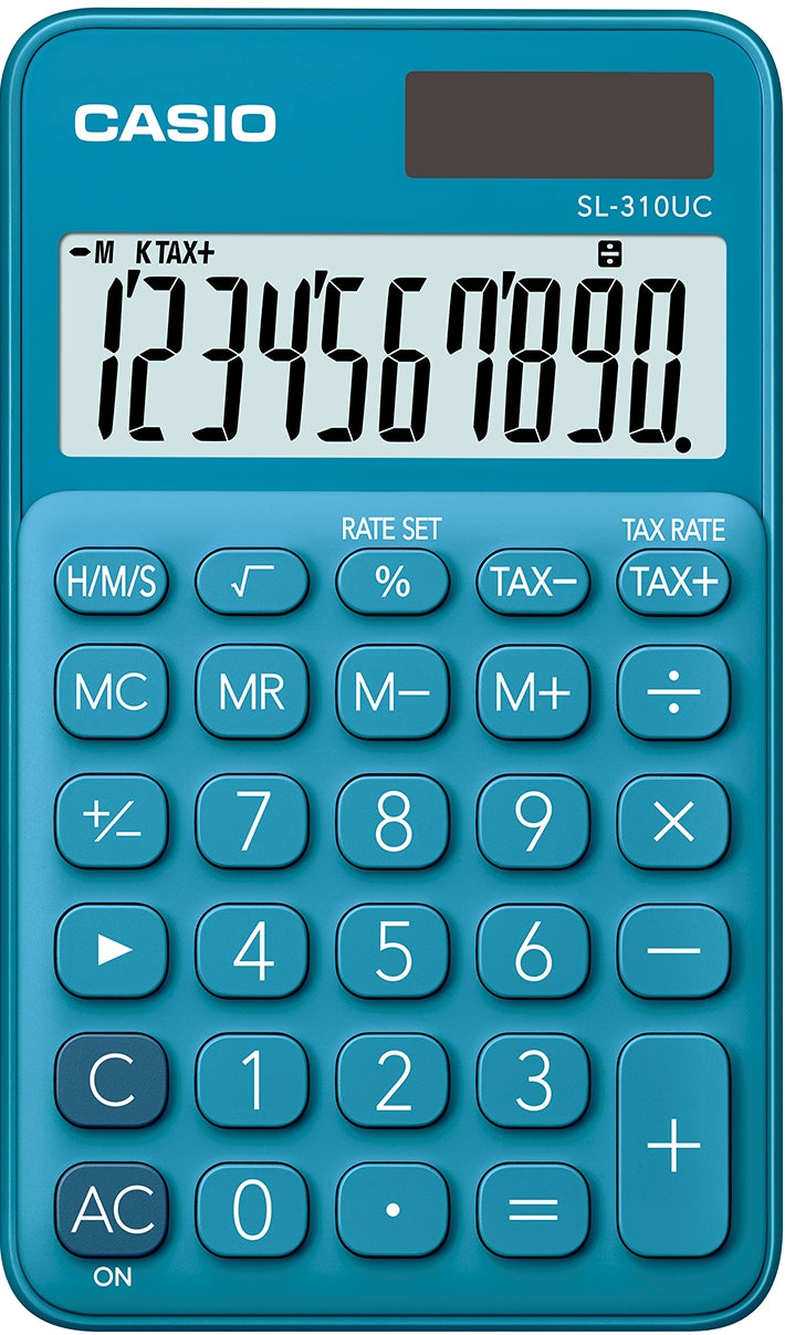 Casio Taschenrechner SL-310UC – 10-stellig, LCD, Solar + Batterie, blau, 70×118×8 mm