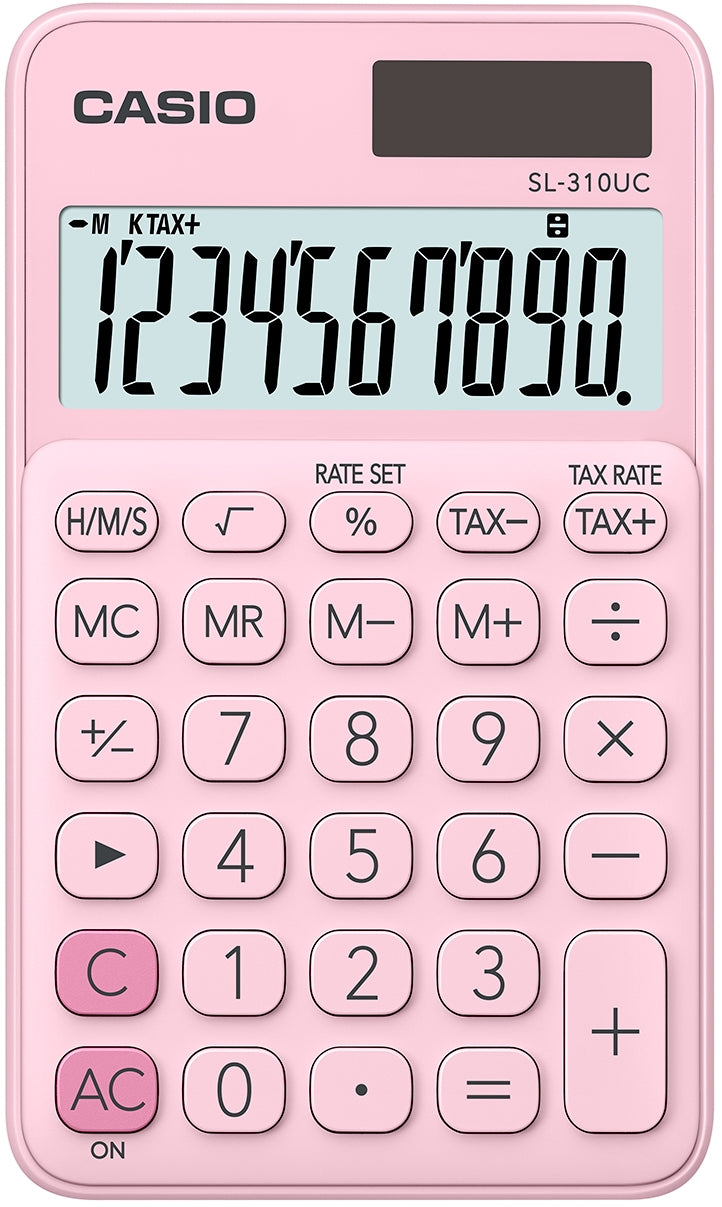 Casio Taschenrechner SL-310UC – 10-stellig, LCD, Solar + Batterie, pink, 70×118×8 mm