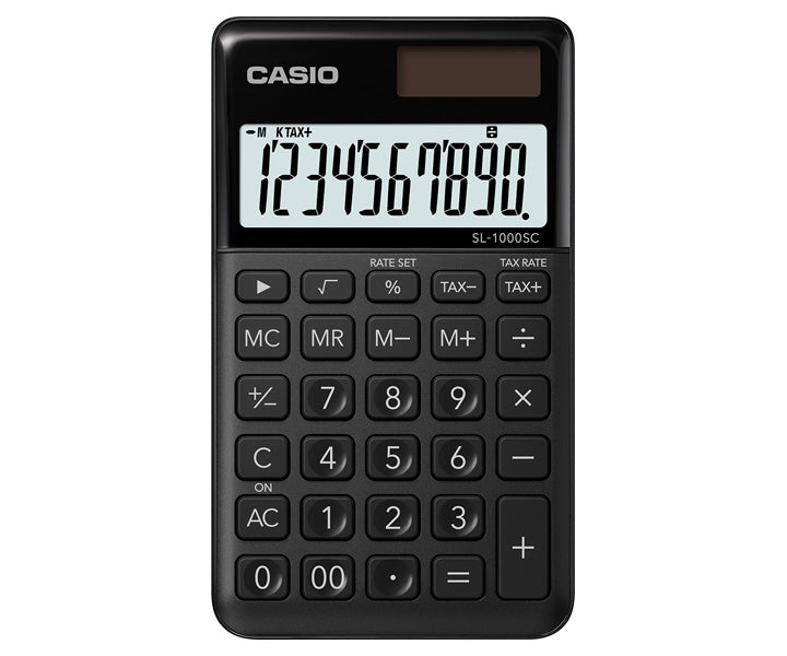 Casio Taschenrechner SL-1000SC – 10-stellig, LCD, Steuer/Prozent, Solar + Batterie, schwarz