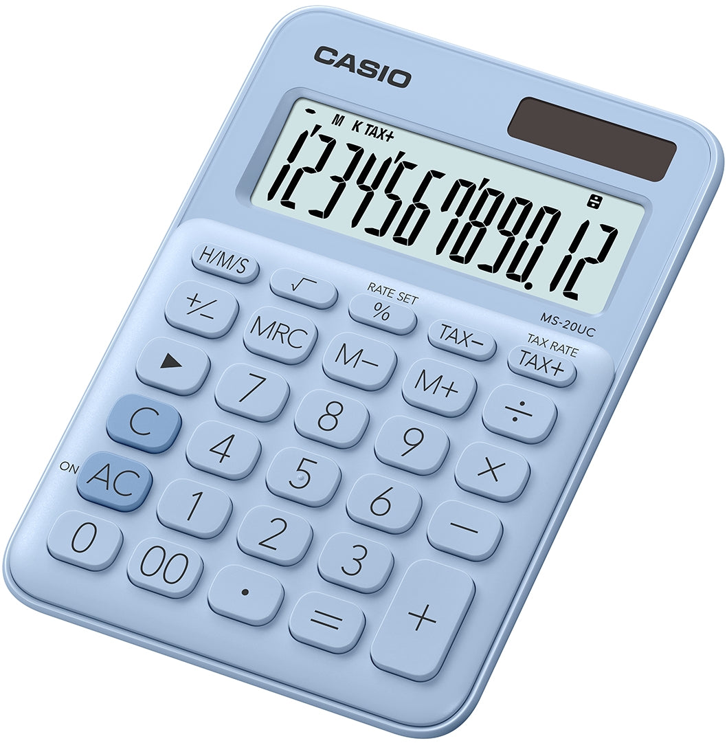 Casio Tischrechner MS-20UC – 12-stellig, LCD, Währung/Prozent, Solar + Batterie