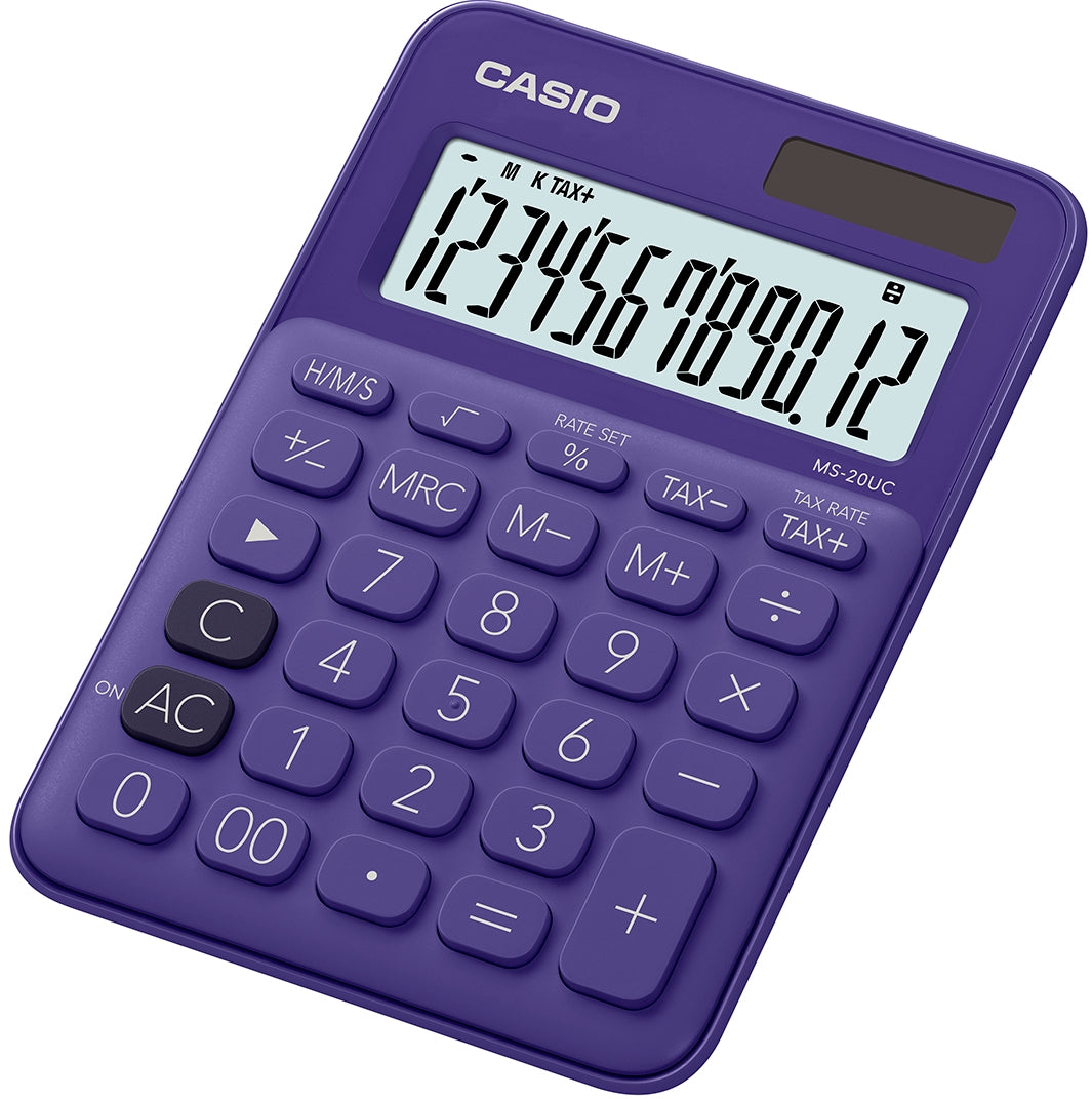Casio Tischrechner MS-20UC-PL – 12-stellig – Solar/Batterie – Violett