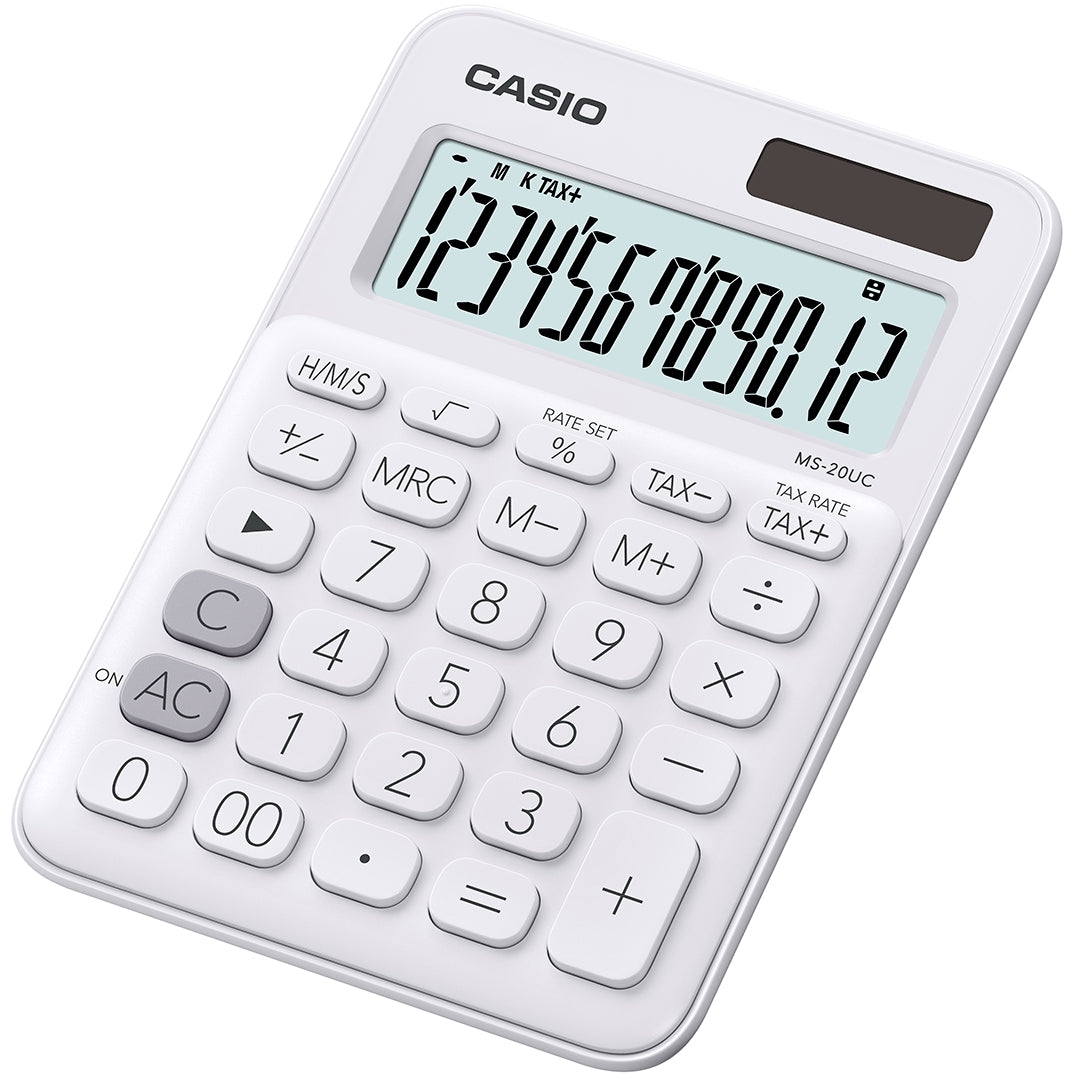Casio Tischrechner MS-20UC – 12-stellig – Solar/Batterie – Weiss