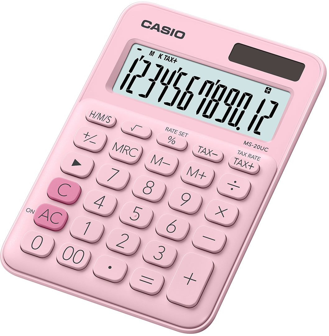 Casio Tischrechner MS-20UC – 12-stellig, LCD, Prozent/Währung, Solar + Batterie, 105×150×23 mm