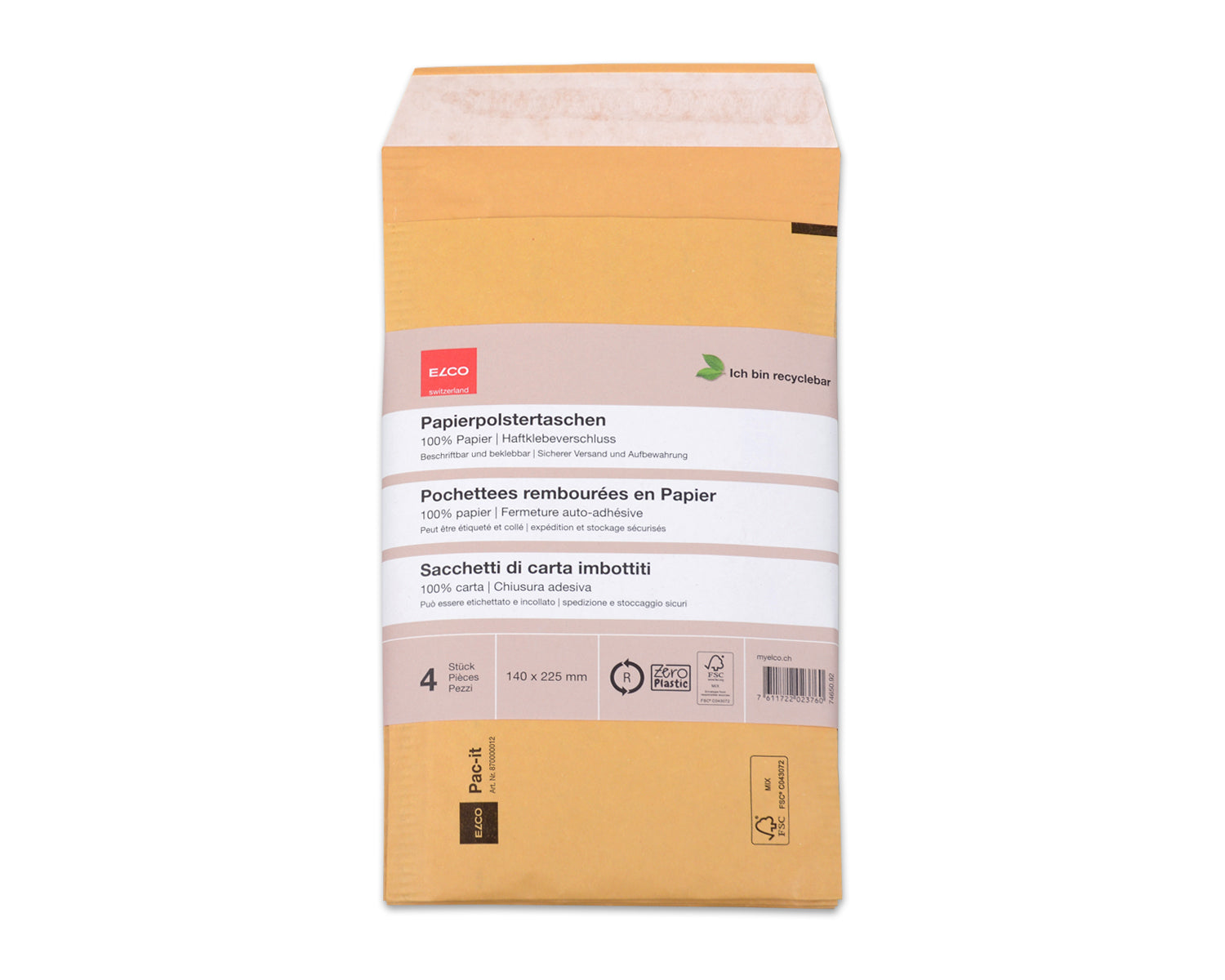 Elco Seitenfaltentasche – 140 × 225 mm, selbstklebend, Papier, braun – 40 Stk.