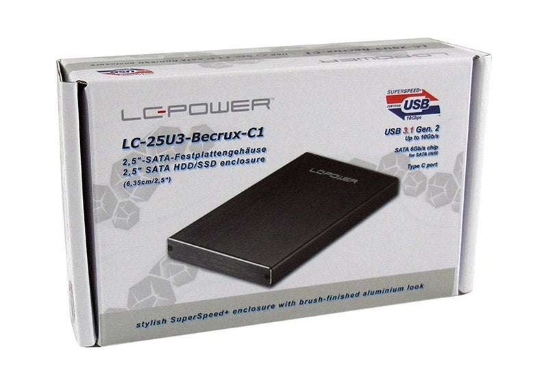 LC-Power LC-25U3-Becrux-C1 – 1-Bay 2,5" HDD-Gehäuse – USB 3,2 Gen 2 (Typ C), für 2,5" HDD/SSD, SATA III