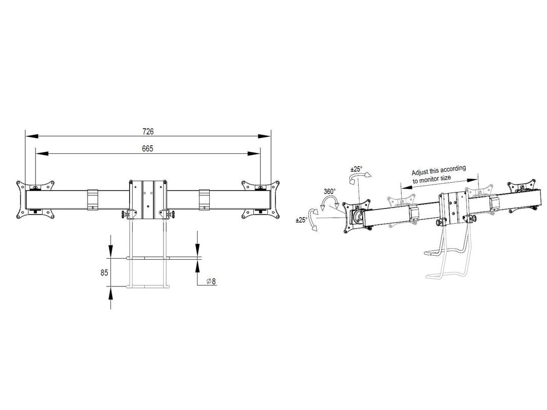 Multibrackets MB Crossbar 15-30 5945 – Monitorhalterung, Dual, bis 32", VESA 75 × 75 mm, 8,25 kg, neigbar