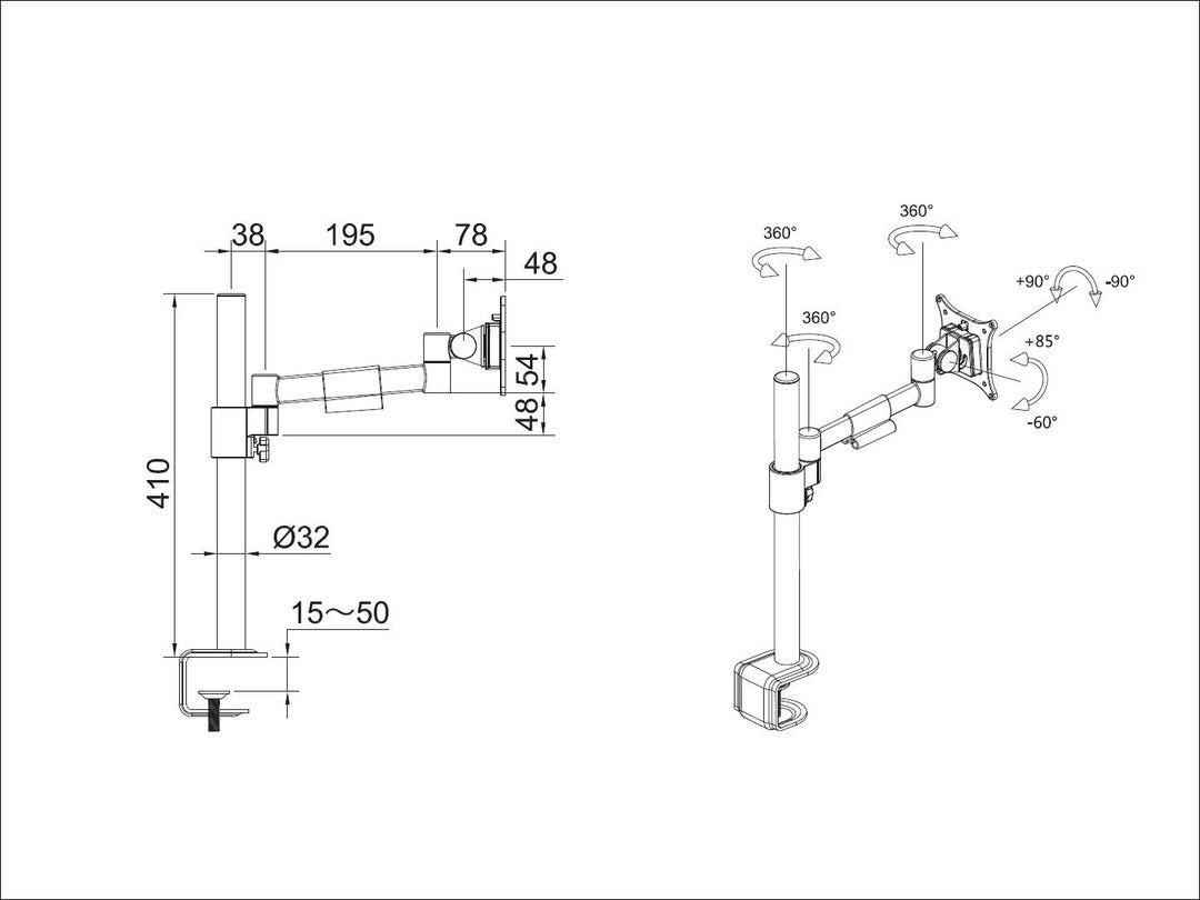 Multibrackets MB Monhalt Office 5167 – Tischhalterung, Tischklemme, bis 30", VESA 75 × 75/100 × 100 mm, 8 kg