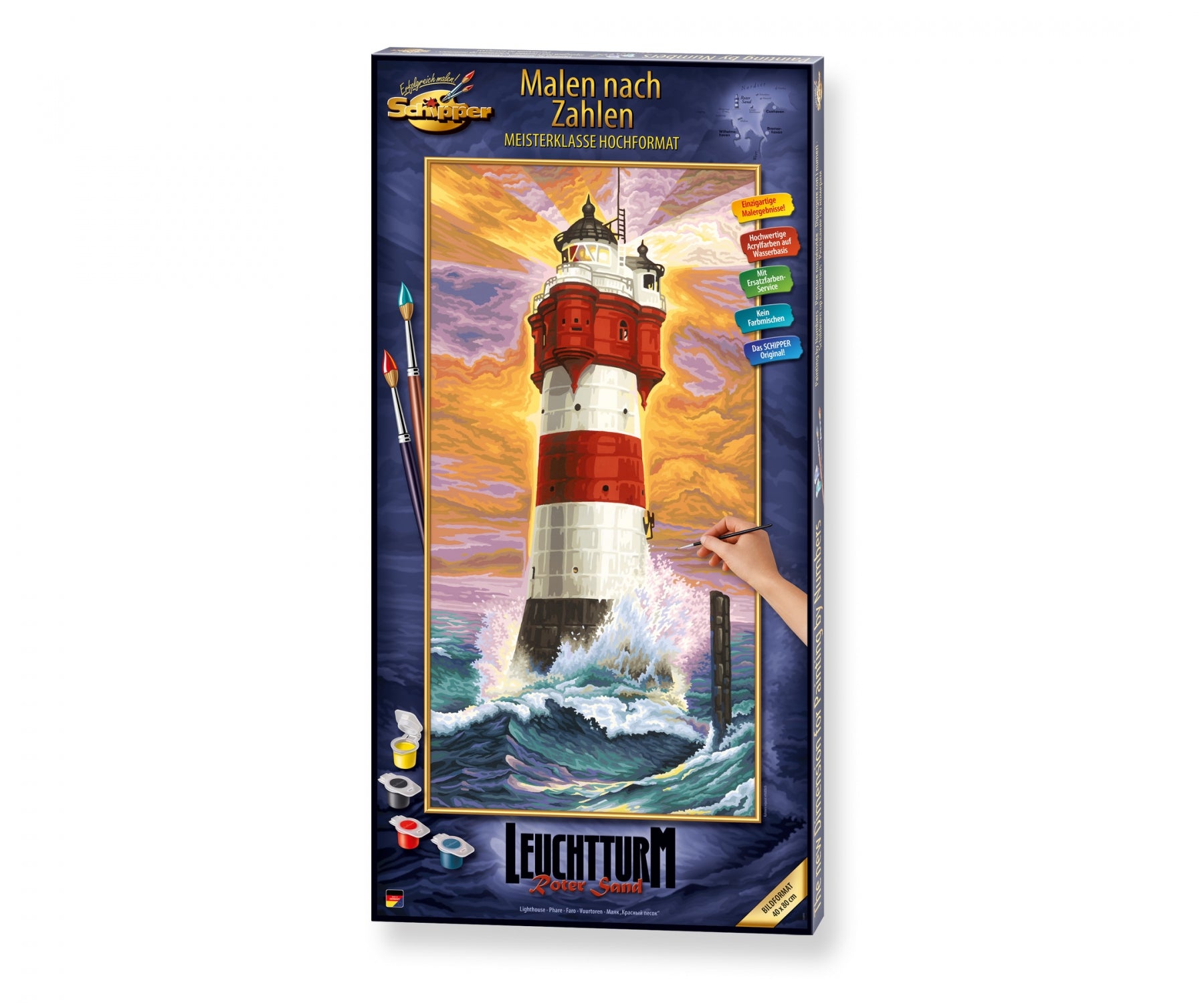 Schipper Malen-nach-Zahlen-Set – Leuchtturm Roter Sand – 40 × 80 cm – ab 8 Jahren