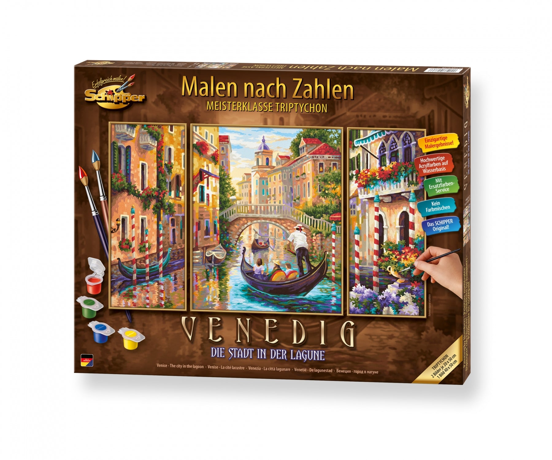 Schipper Malen-nach-Zahlen-Set Venedig – 3-teilig (Mittel 40 × 50 cm, Seiten 20 × 50 cm) – ab 8 Jahren