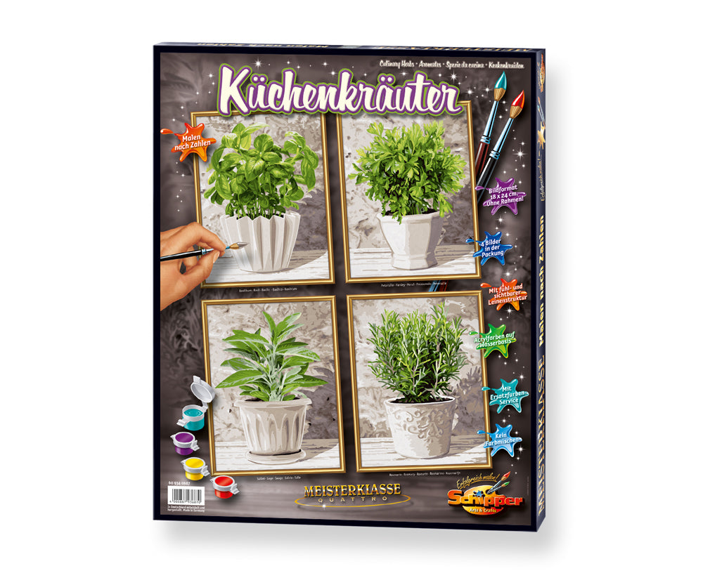 Schipper Malen-nach-Zahlen-Set – Küchenkräuter – 4-teilig, je 18 × 24 cm – ab 8 Jahren