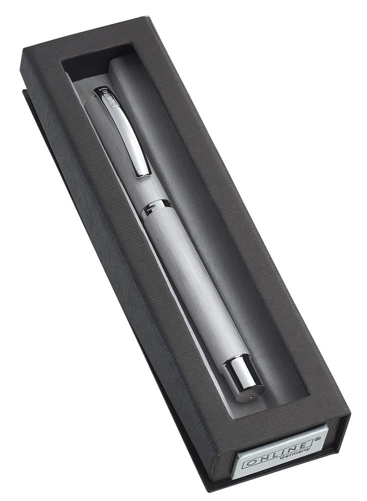 ONLINE Schreibgeräte Online Vision – Füllfederhalter – M, für Rechtshänder – Silber – Aluminium – Geschenkbox