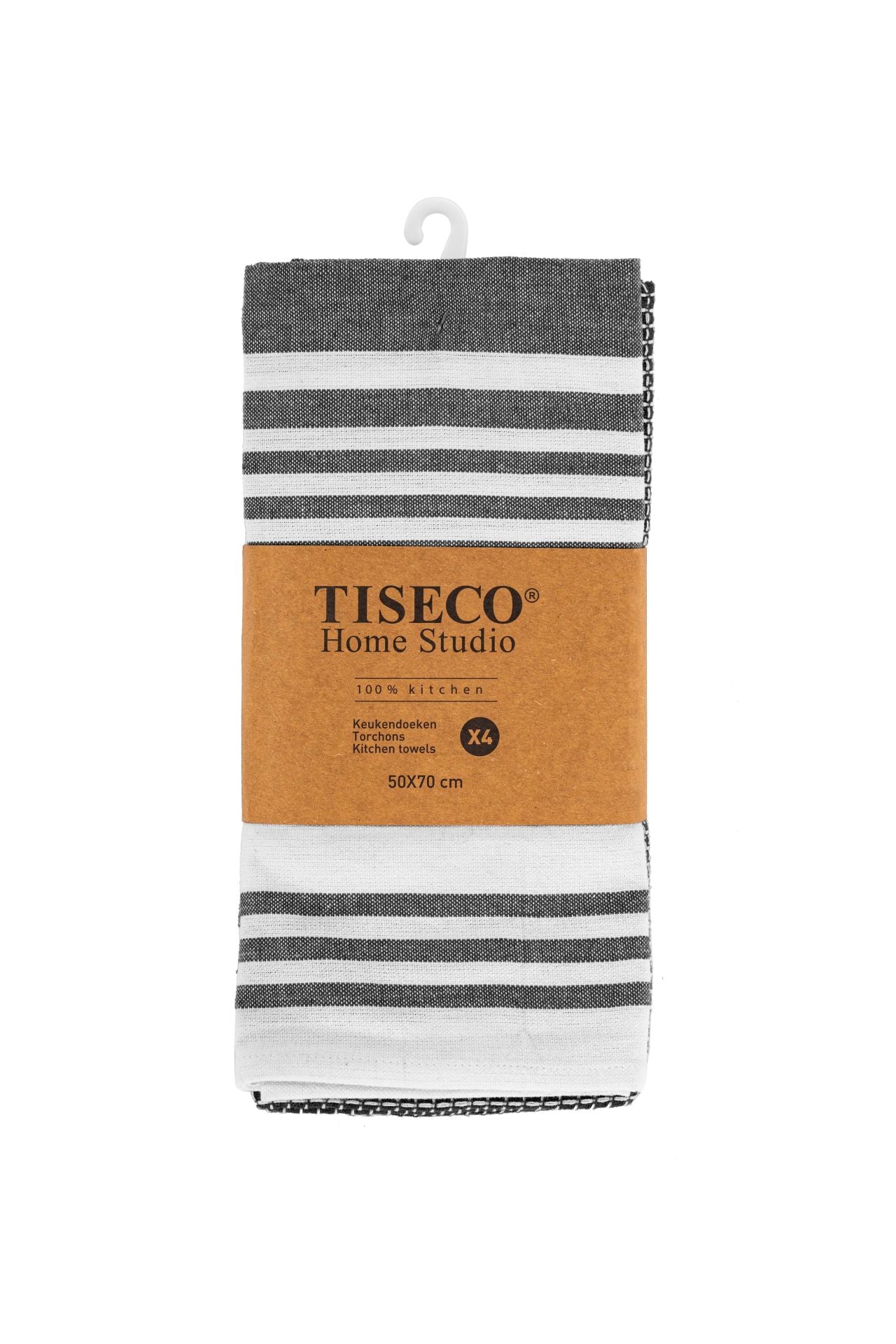 Tiseco Geschirrtücher 4er-Set, 50 × 70 cm, Baumwolle, Schwarz/Weiss