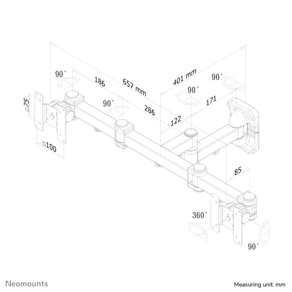Neomounts FPMA W960D – Wandhalterung, 2 Monitore, Wand, bis 23", VESA 75 × 75 mm, 12 kg, neigbar, schwarz