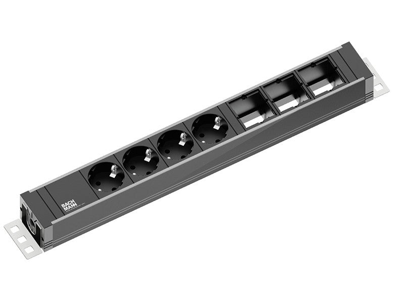 Bachmann Steckdosenleiste – 4× Schuko (Typ F), 3 m, ohne Schalter, anthrazit/silber