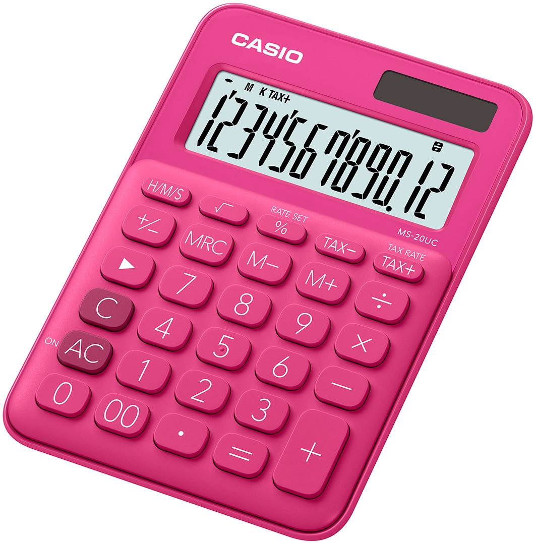 Casio Tischrechner MS-20UC-RD – 12-stellig – Solar/Batterie – Rot