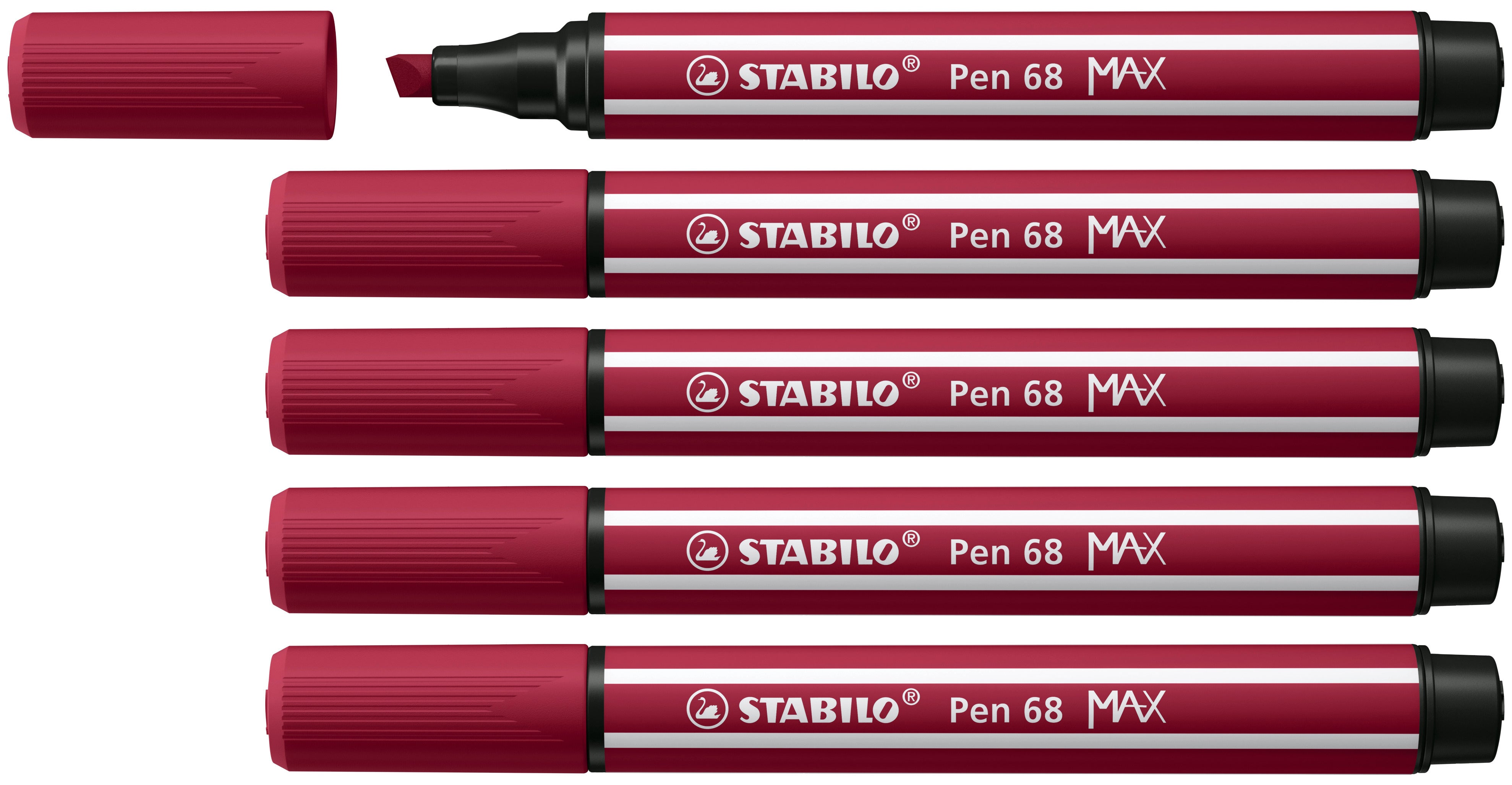 STABILO Pen 68 MAX Filzstift, Doppelspitze – Keilspitze, 1 + 5 mm, wasservermalbar, Violett, 5er Set
