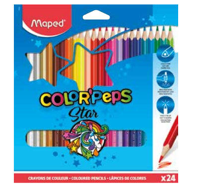 Maped Color Peps Farbstifte – 24 Farben, metallic, fluoreszierend, Ø 2,9 mm, Karton
