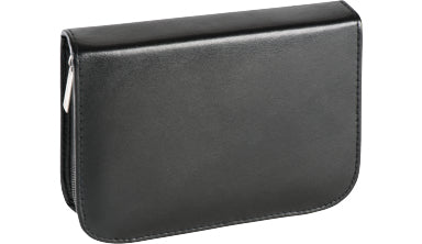 Brunnen Schüleretui, gefüllt, 3 Klappen, schwarz, Leder, 19,5 × 13,5 × 3,5 cm