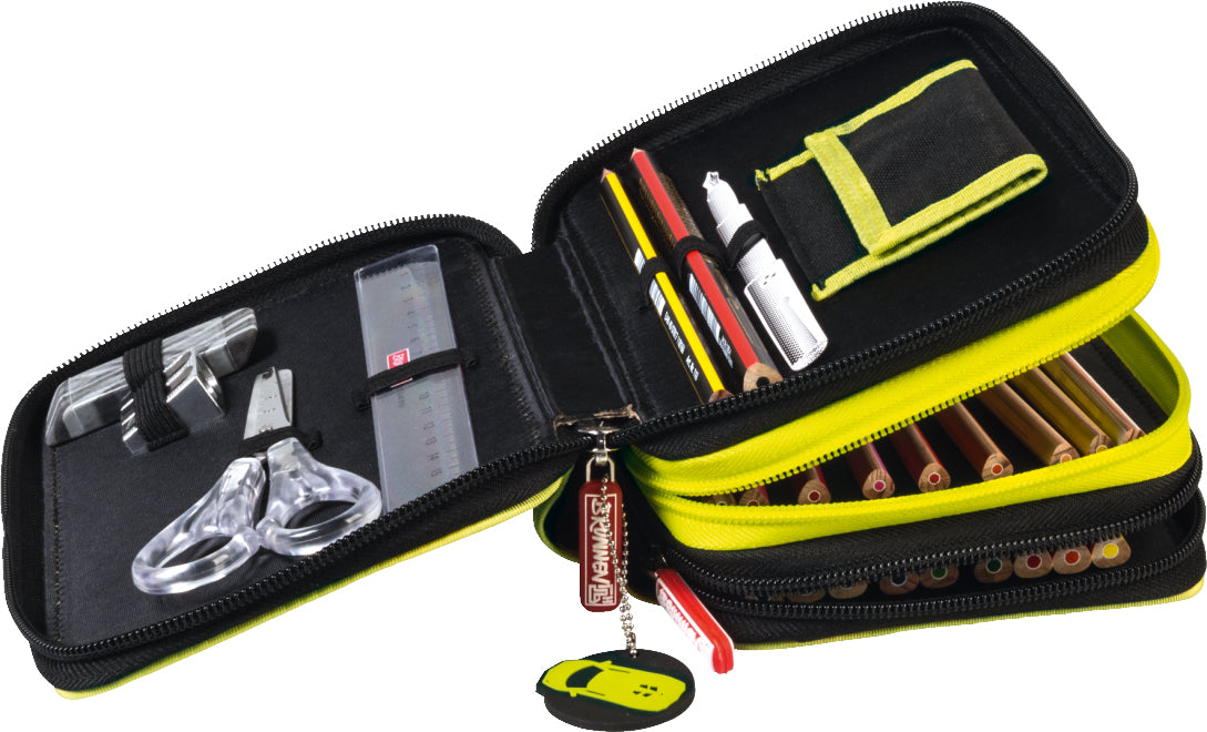 Brunnen Speed Control Schüleretui 6-fach, gefüllt, 29-teilig – schwarz/limette – Kunststoff – 19,5 × 13,5 × 7 cm