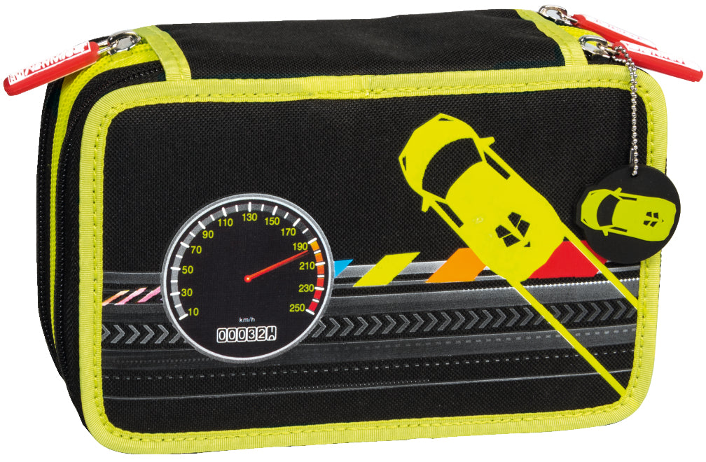Brunnen Speed Control Schüleretui 6-fach, gefüllt, 29-teilig – schwarz/limette – Kunststoff – 19,5 × 13,5 × 7 cm