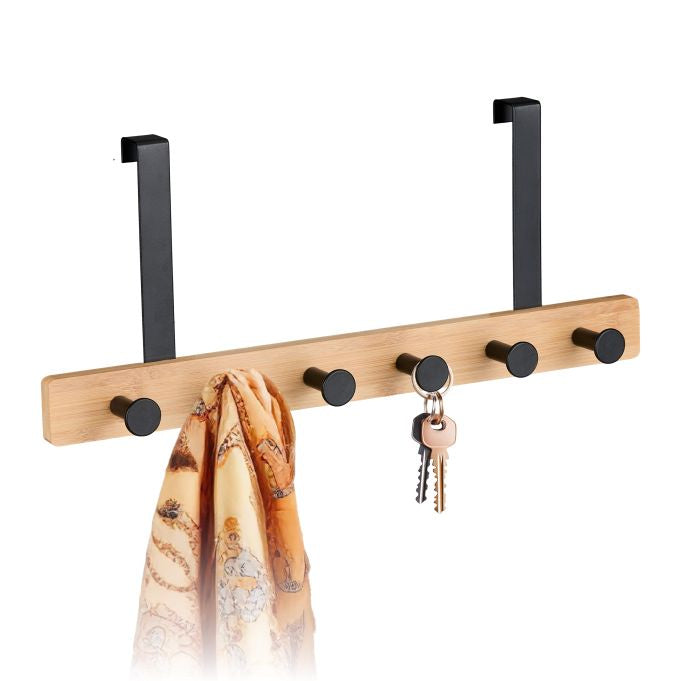 Relaxdays Wandgarderobe 6 Haken – Bambus/Stahl – Hellbraun
