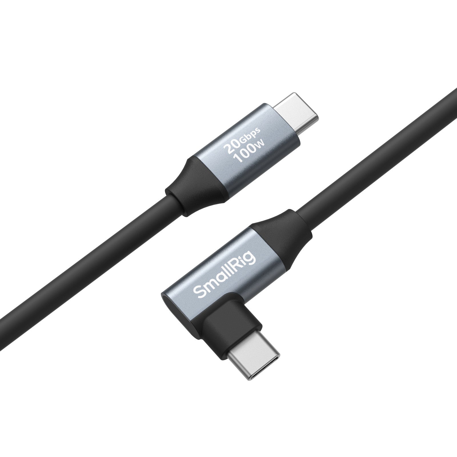 SmallRig USB-C auf USB-C Kabel – 20 Gbit/s – 0,6 m – PD 100 W – Abgewinkelt, Silikonmantel – Schwarz/Grau