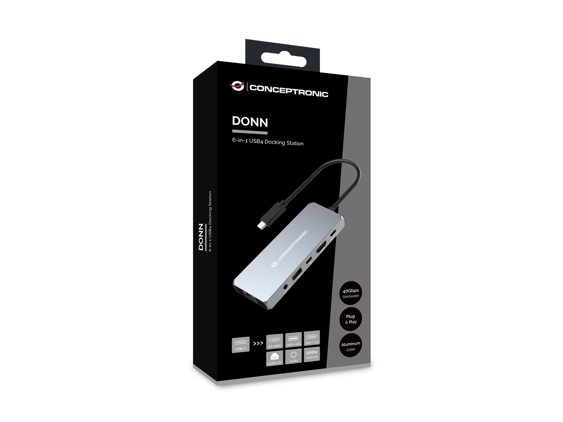 Conceptronic DONN22G Dockingstation – USB-C, 1× HDMI, 1× USB-A, 2× USB-C, 100 W PD, 2.5GbE