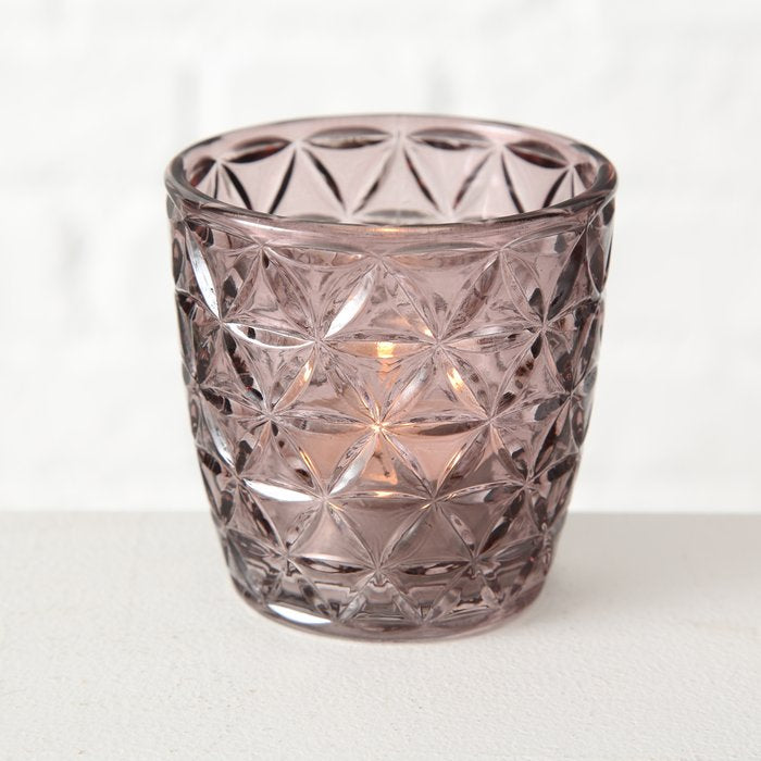 Boltze Windlicht Marilu – Glas, Rosa – Ø 7,5 × 7,5 cm – 4-teilig