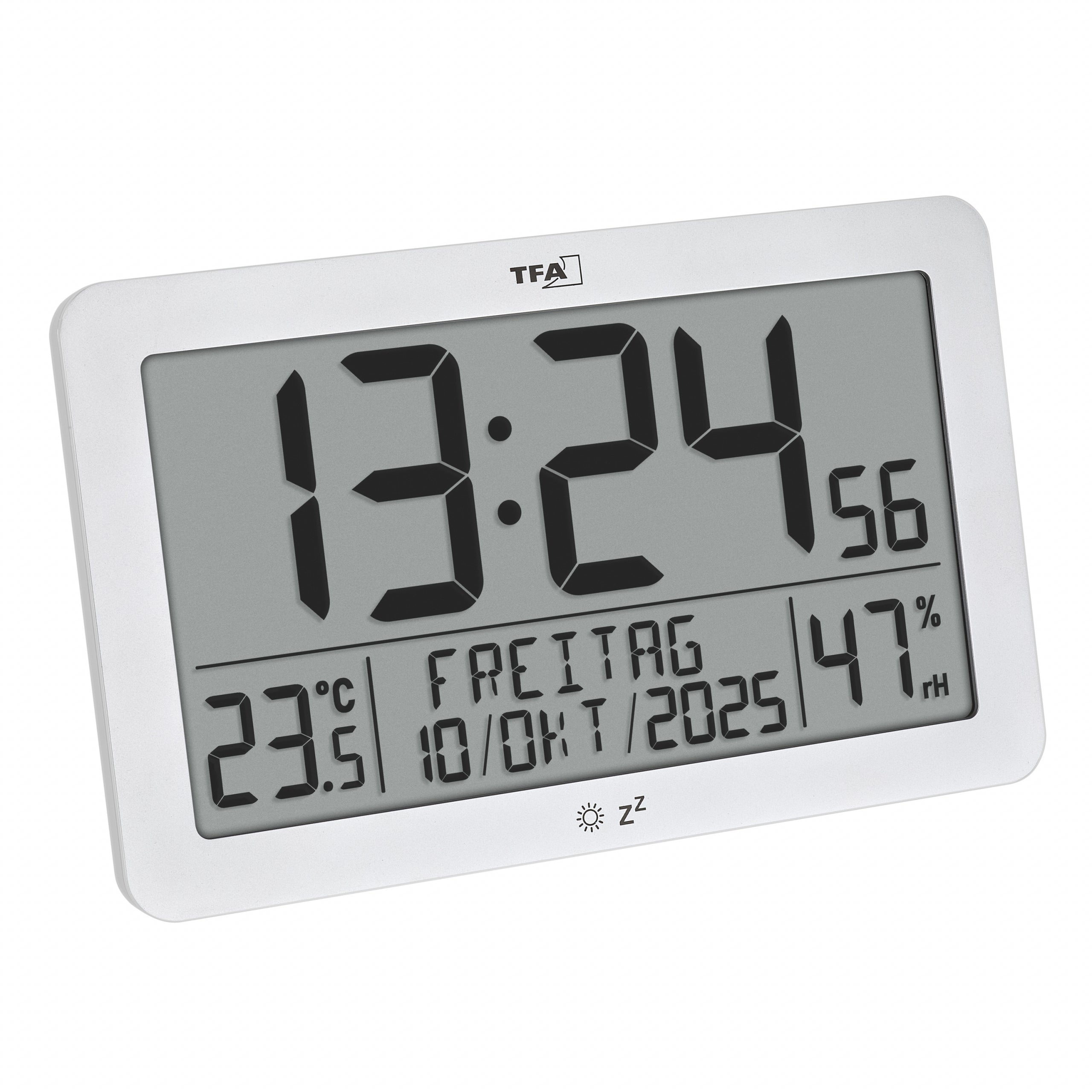 TFA-Dostmann TFA Dostmann Wanduhr – Digital, Funk, Thermometer, Hygrometer, 20 × 12,4 × 6,3 cm, Weiss
