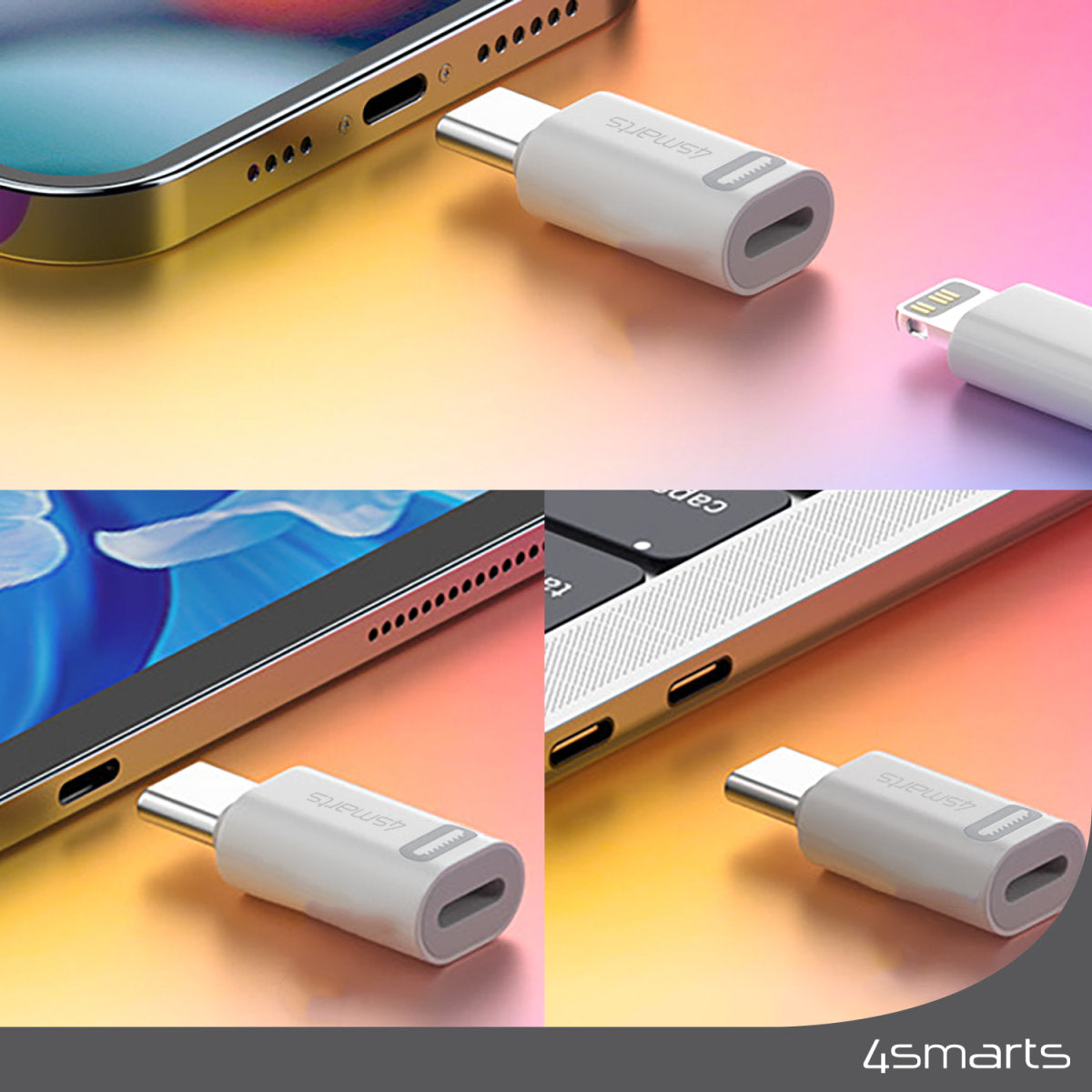4smarts 540711 Adapter Lightning zu USB-C – USB 2.0 (480 Mbit/s), PD 27 W, 2er Set, Weiss