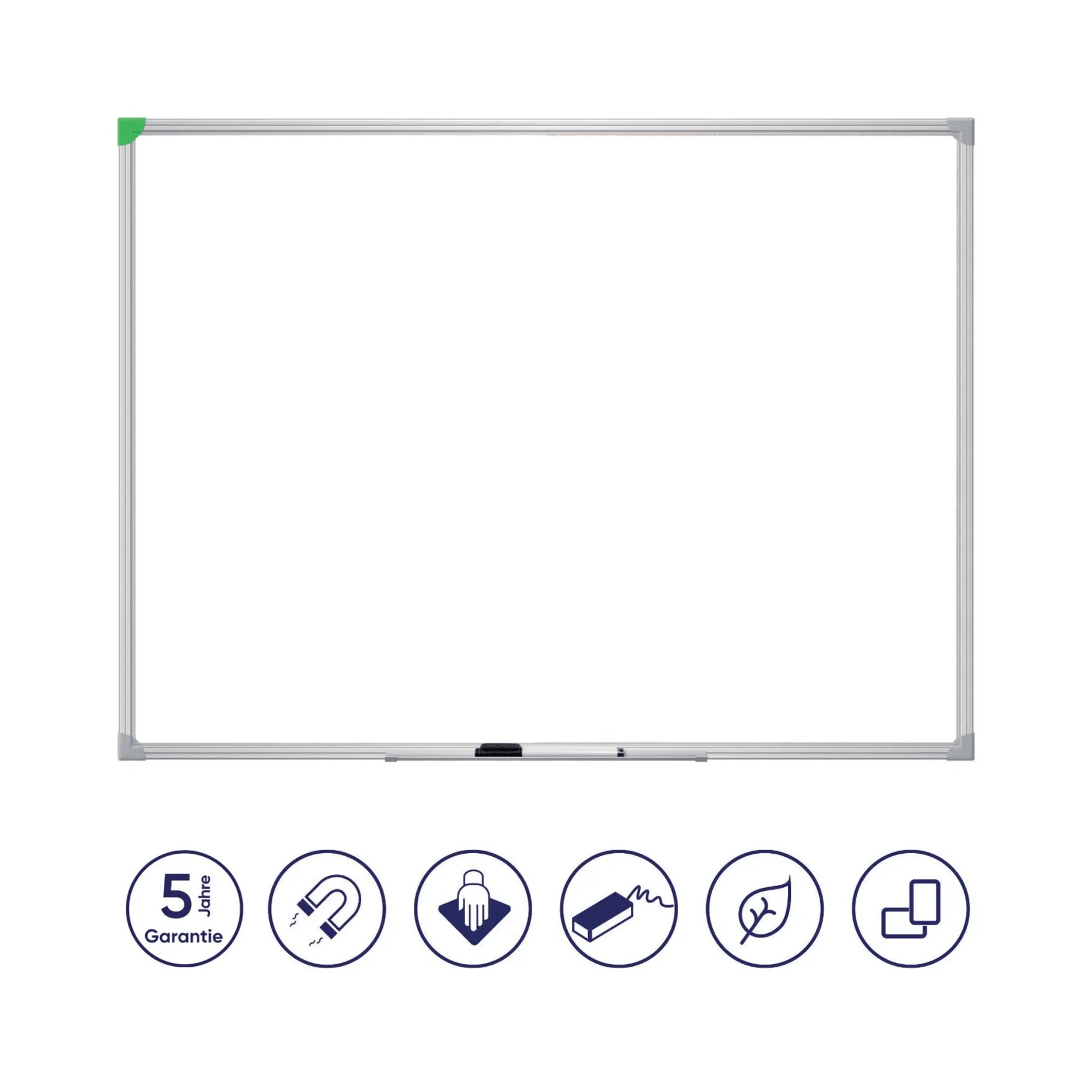 Franken Whiteboard – 90 × 60 cm, lackierter Stahl, magnetisch, Alu-Rahmen, Wandmontage, inkl. Stiftablage