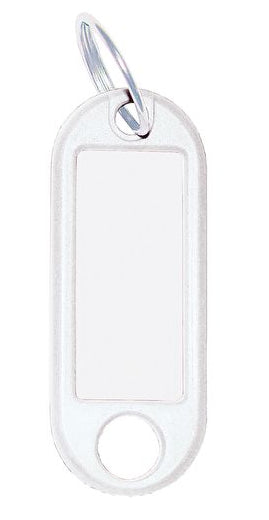 Wedo Schlüsselschild – Weiss, Polyethylen, Beschriftungsfeld 32 × 14 mm, B 21 × H 52 mm, mit Ring Ø 18 mm, 10 Stück