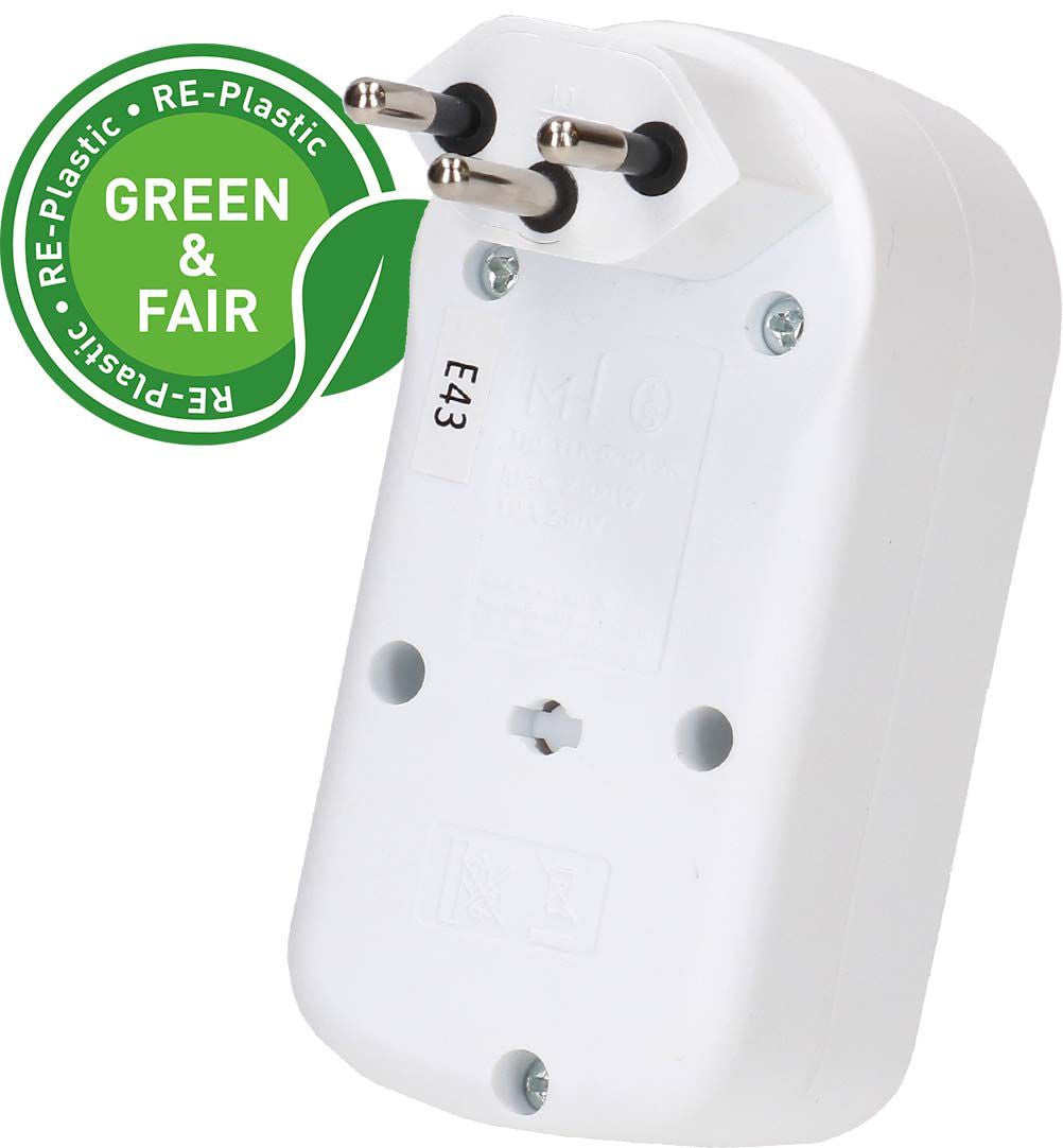 Max Hauri AG Max Hauri ADAPT Abzweigstecker T12 zu 2× T13 – 230 V, 10 A, 2 Ausgänge, 10 cm, Weiss