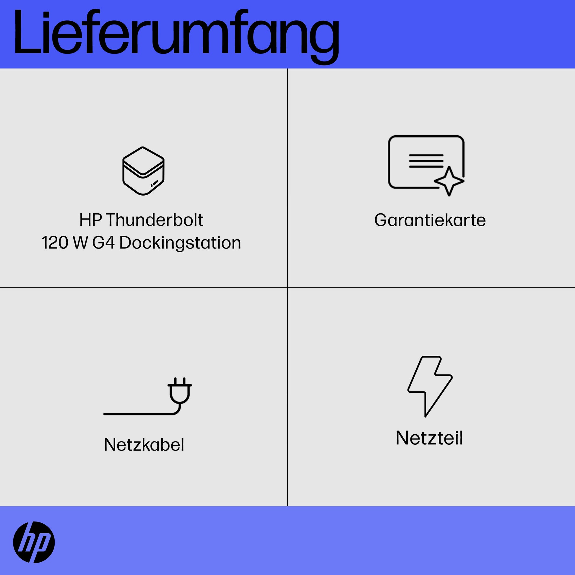 HP G4 Dockingstation – Thunderbolt 4, 2× DP, 1× HDMI, 4× USB-A, 1× USB-C, 120 W PD, GbE, für Windows/Mac