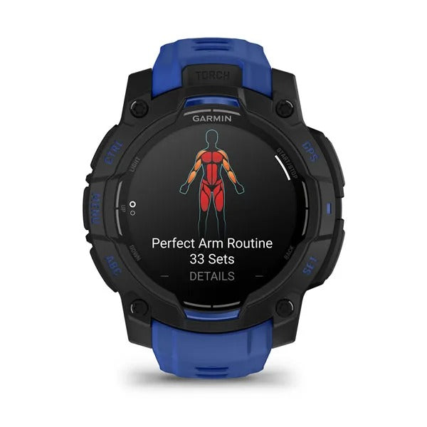 Garmin Instinct 3 45 mm GPS – Aluminium Schwarz, Sportarmband, Schwarz/Bolt Blau, 100 m, für iPhone