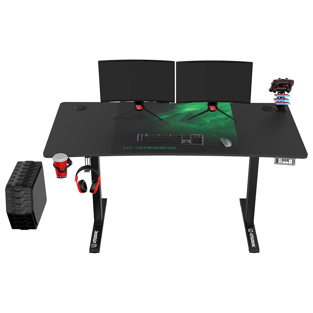 Ultradesk Level V2 Gaming-Tisch – 140 × 68 cm, höhenverstellbar, schwarz/grün, Stahl