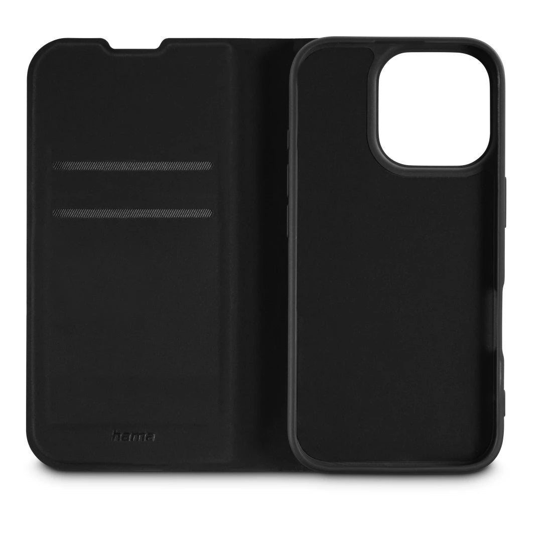 Hama Booklet Daily Protect Folio – für Apple iPhone 16 Plus, mit Ständer, 2 Kartenfächer, PU+TPU, Schwarz