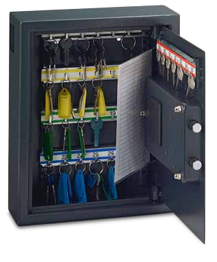 Rieffel Schlüsselkasten VT-ST SE, 35 Haken, Elektronikschloss, Einwurfschlitz, Notöffnung, Stahl, Dunkelgrau