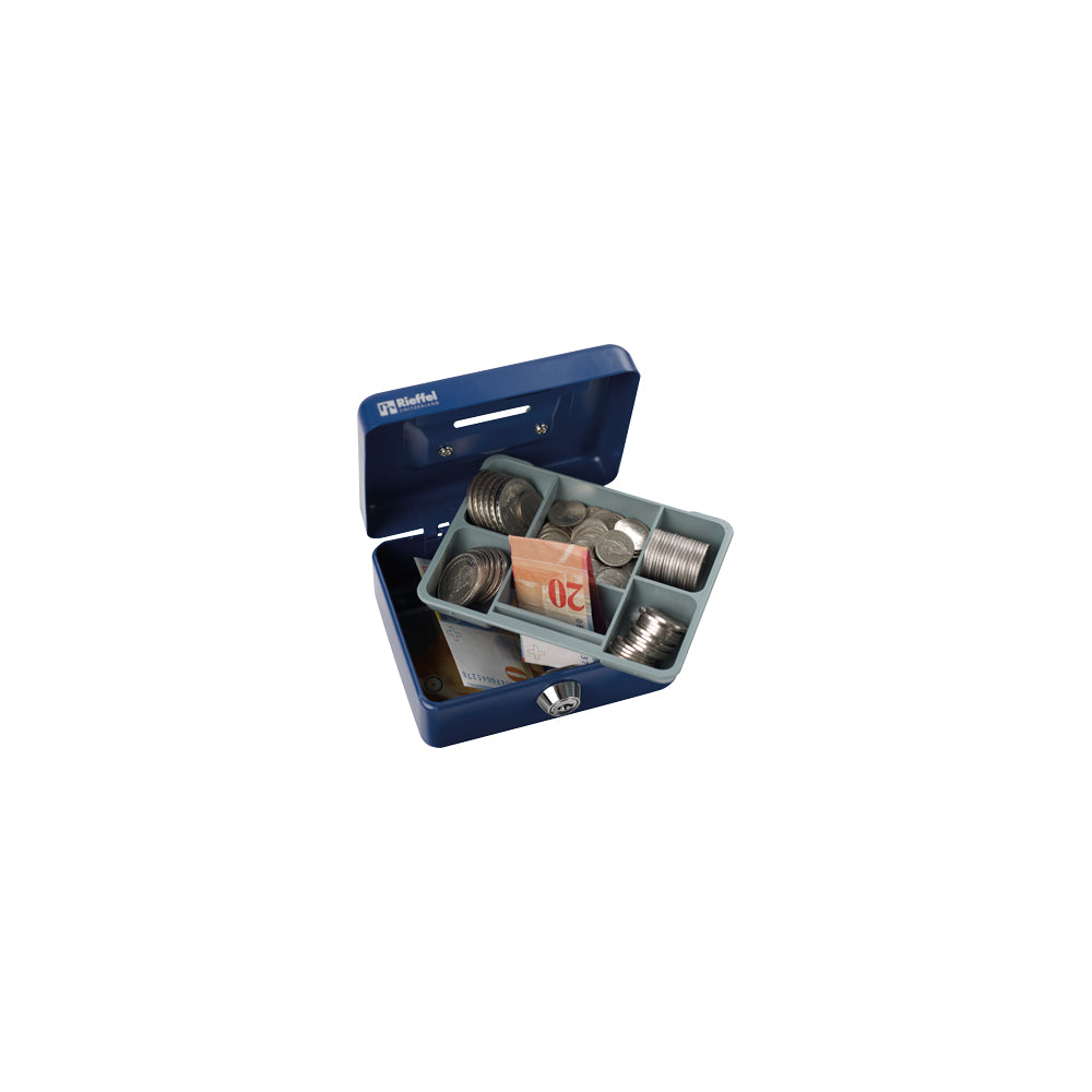 Rieffel Geldkassette – mit Schlüssel – 12,5 × 9,5 × 6 cm – Blau – Stahl