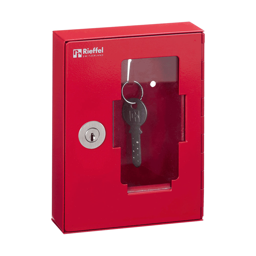 Rieffel Notschlüsselkasten K1, 1 Haken, Zylinderschloss, Glas-Sichtfenster, Stahl, Rot