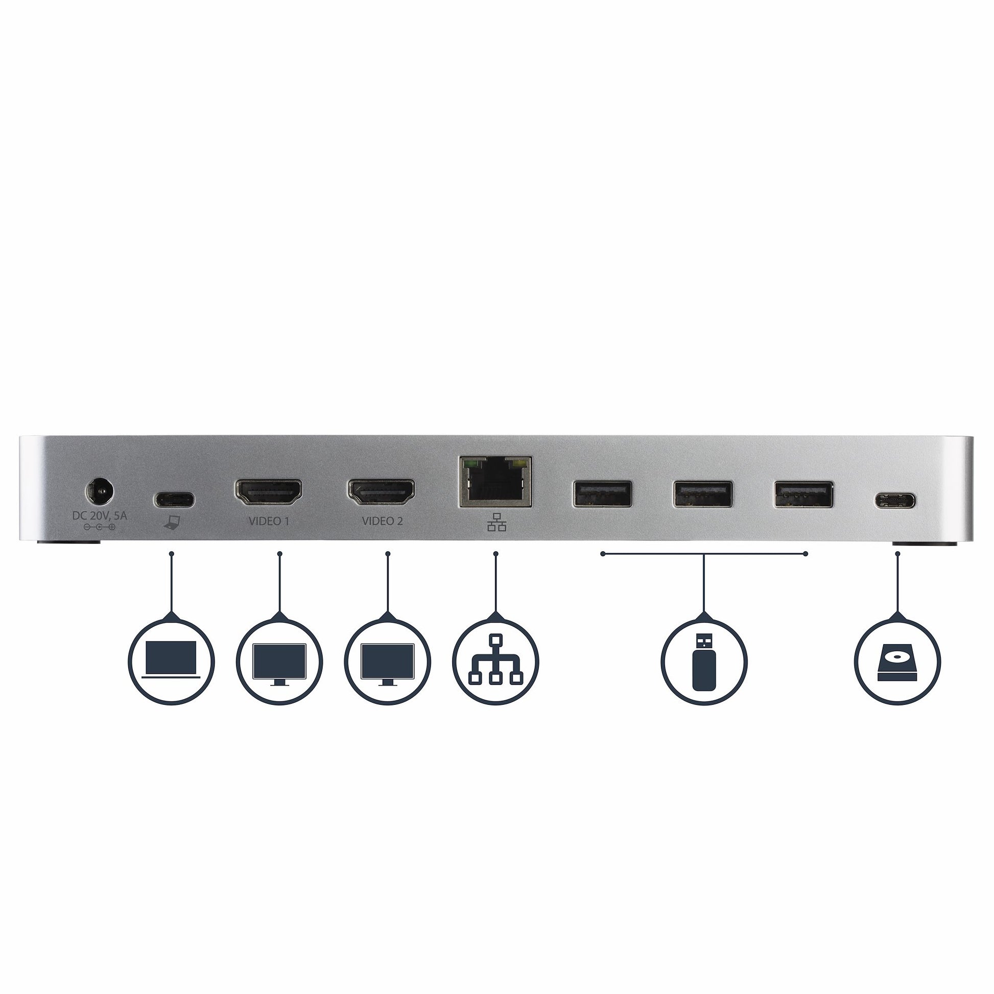 StarTech.com Dual USB C Dockingstation – USB-C, 2× HDMI, 4× USB-A, 60 W PD, GbE, 3,5 mm Audio, für Windows