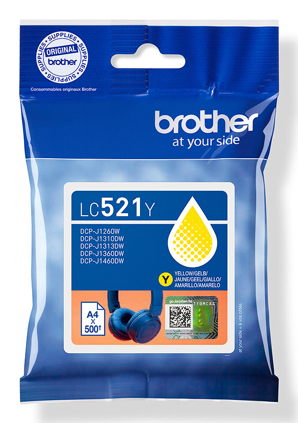Brother LC521Y Gelb Tintenpatrone (Original) – 500 Seiten – für DCP-J1260W/1310DW/1313DW…