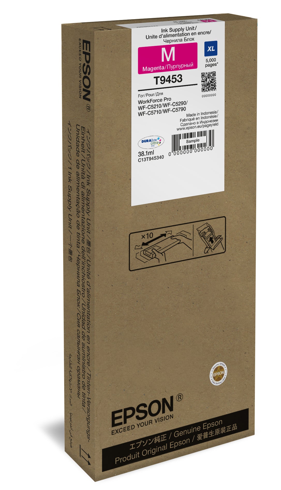 Epson Tintenpatrone T9453, Magenta, XL, 38,1 ml – für WorkForce Pro WF-C5790DWF, WorkForce Pro WF-C5710DWF