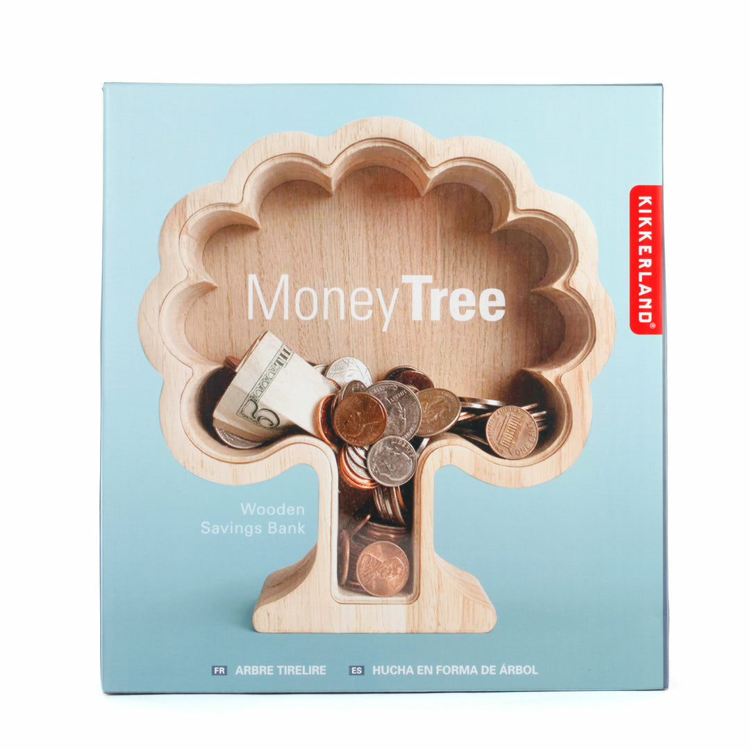 Kikkerland Spardose Baum – Mischholz & MDF & Acryl & Metall, natur – 19 × 17,1 × 5 cm