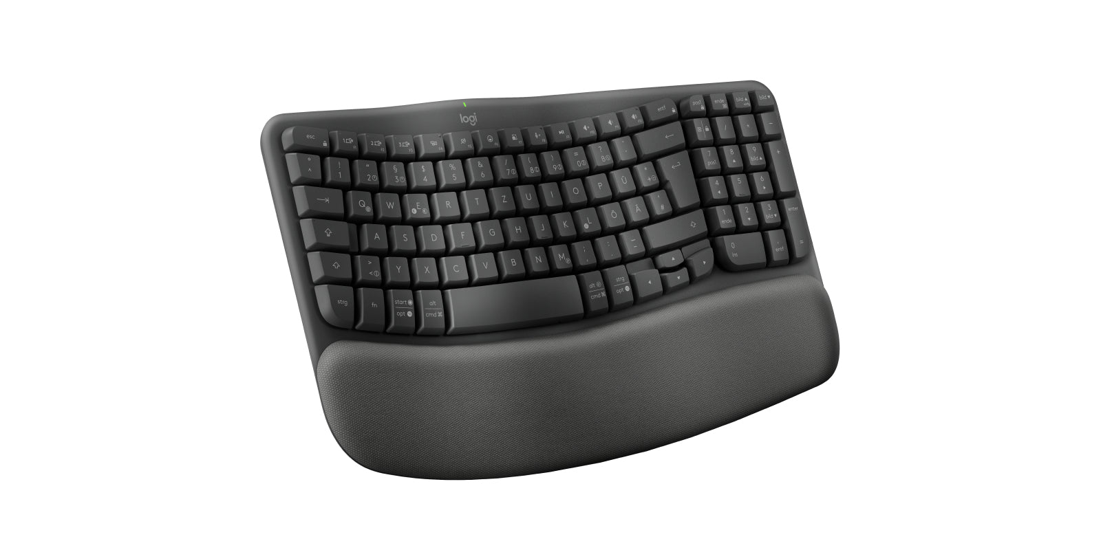 Logitech Wave Keys Ergonomisch Central-419 – Tastatur, Kabellos (Bluetooth/2,4 GHz), DE-Layout (DE), Ergonomisch