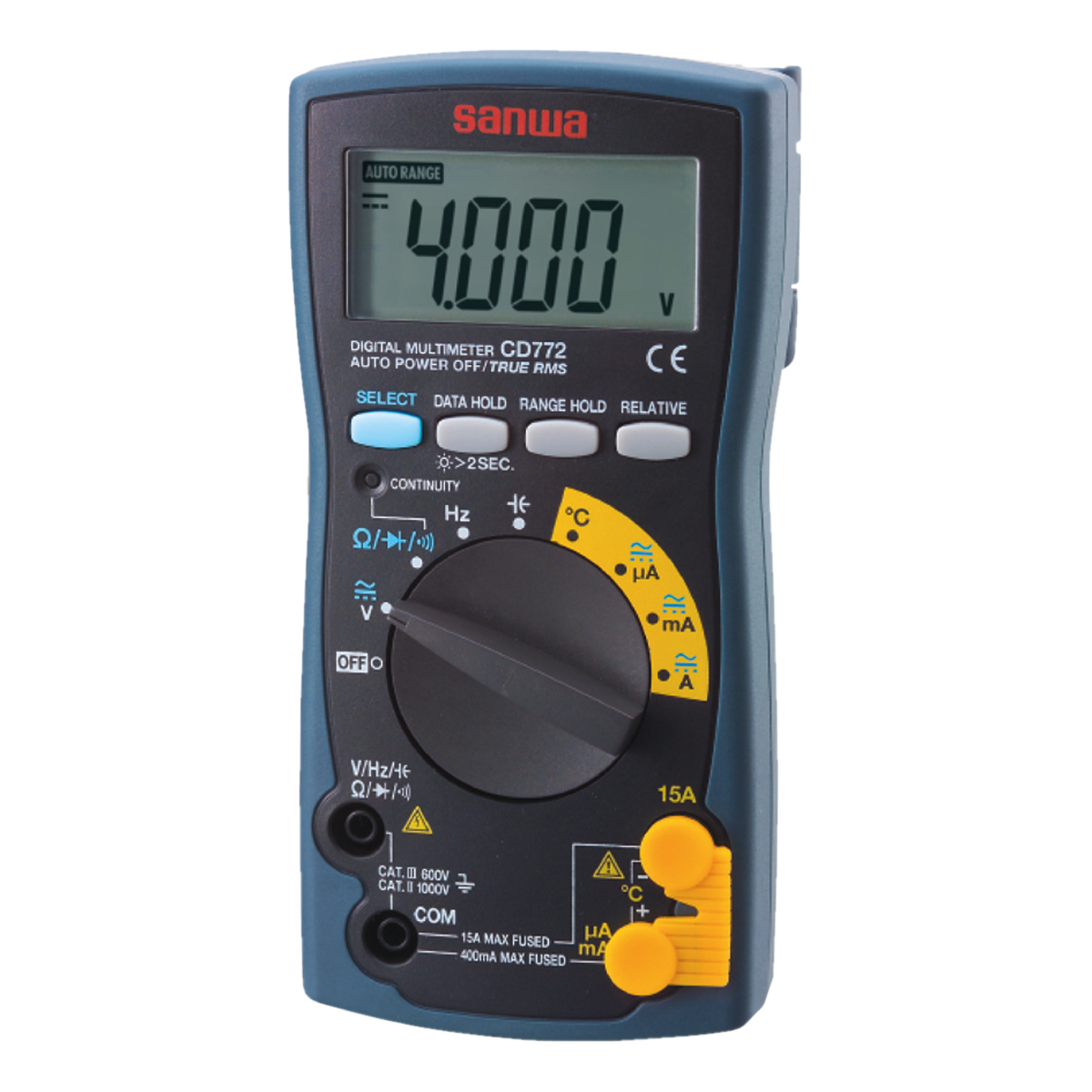 Sanwa CD772 – Multimeter – True RMS, LCD-Display mit Hintergrundbeleuchtung, für K-Typ-Temperaturfühler