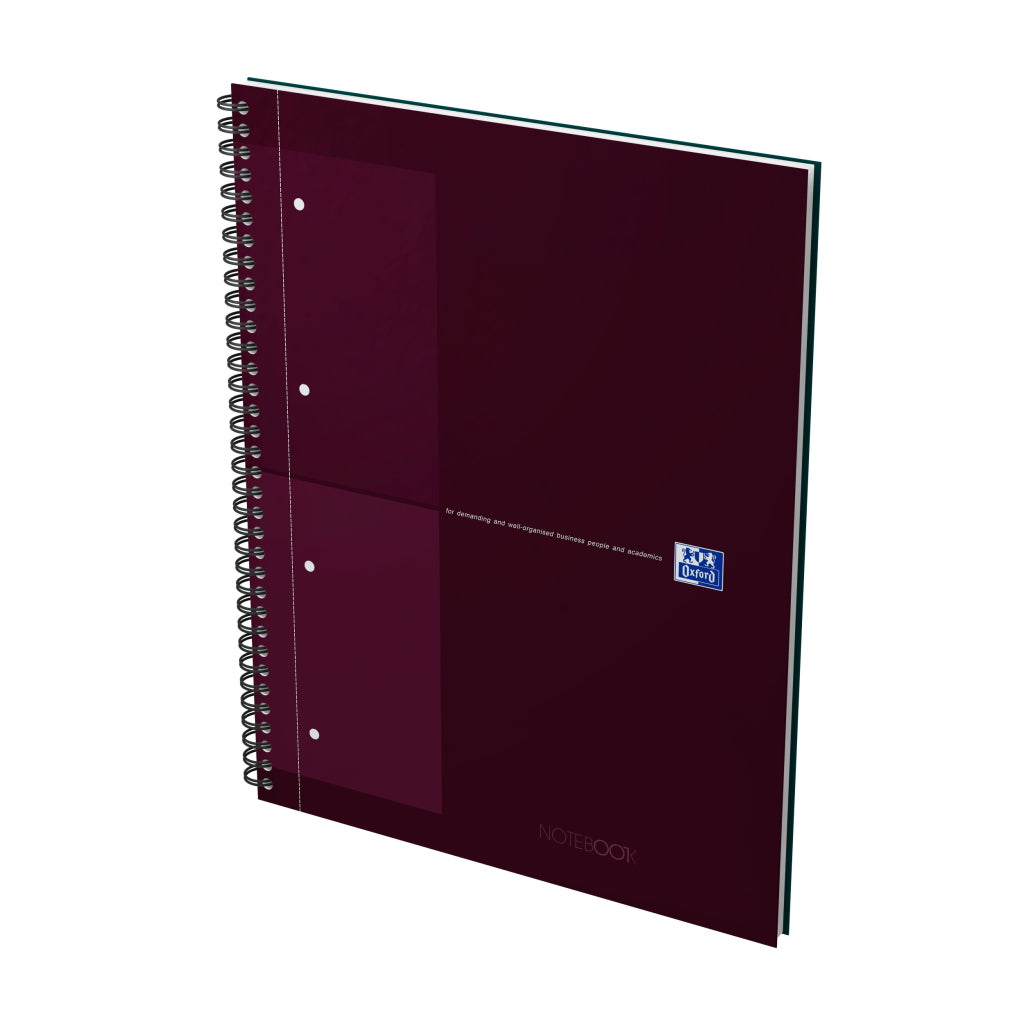 Oxford Collegeblock – A4+ – Doppelspirale, Hardcover, mikroperforiert, Kopfzeile, doppelter Rand, Burgund