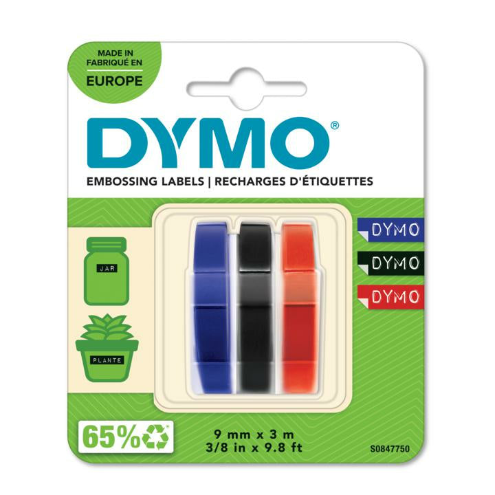 DYMO Schriftband – 9 mm × 3 m, sortiert, weiss, 3 Stück