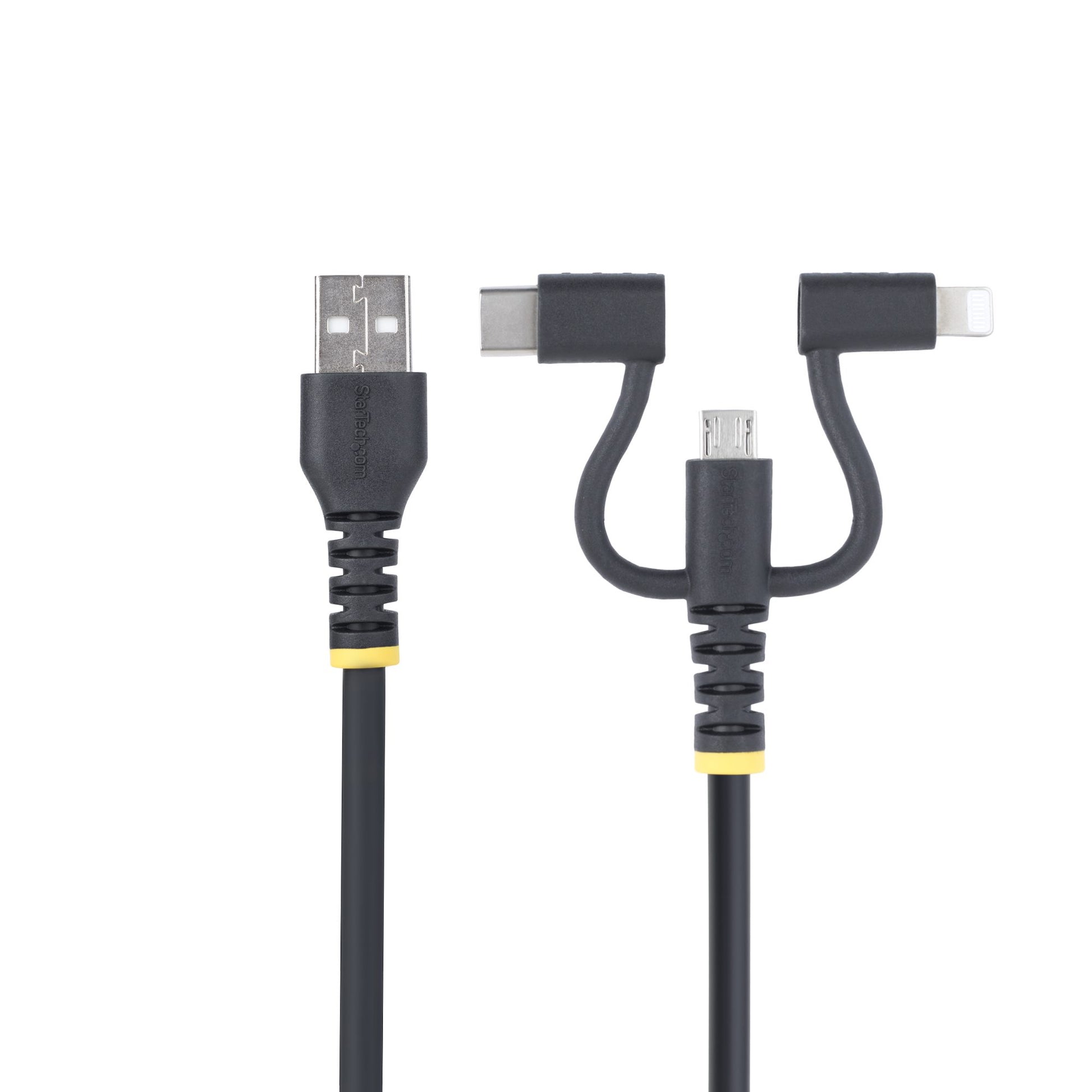 StarTech.com USB-Kabel – USB-A auf Micro-USB/Lightning/USB-C – USB 2.0 (480 Mbit/s) – 1 m – TPE-Mantel – Schwarz